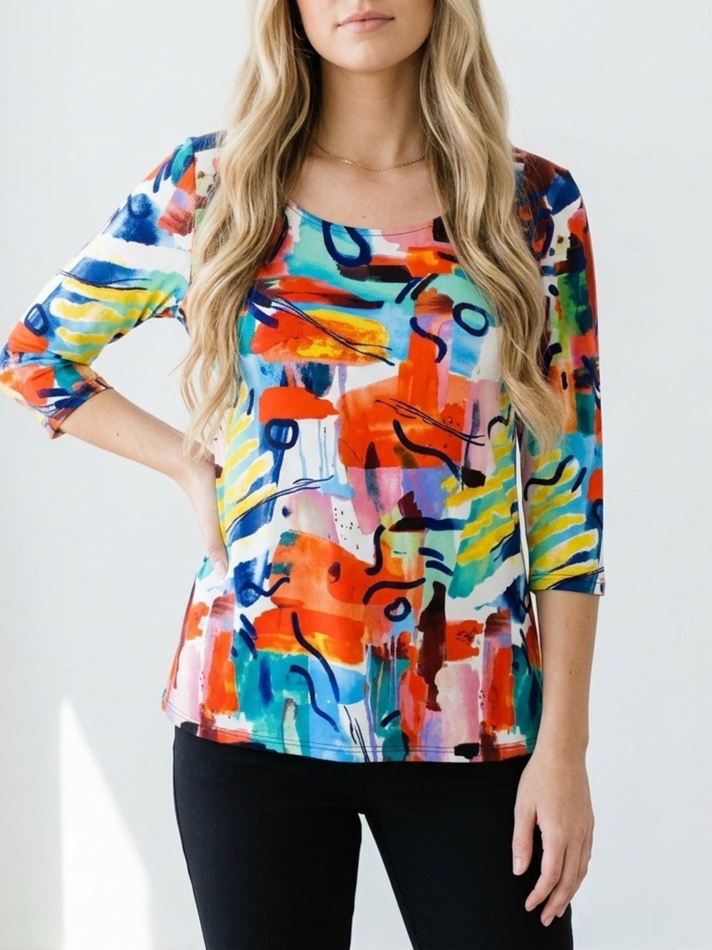 Michael Tyler artistic vibrant bold abstract wearable art scoop-neck relaxed Top